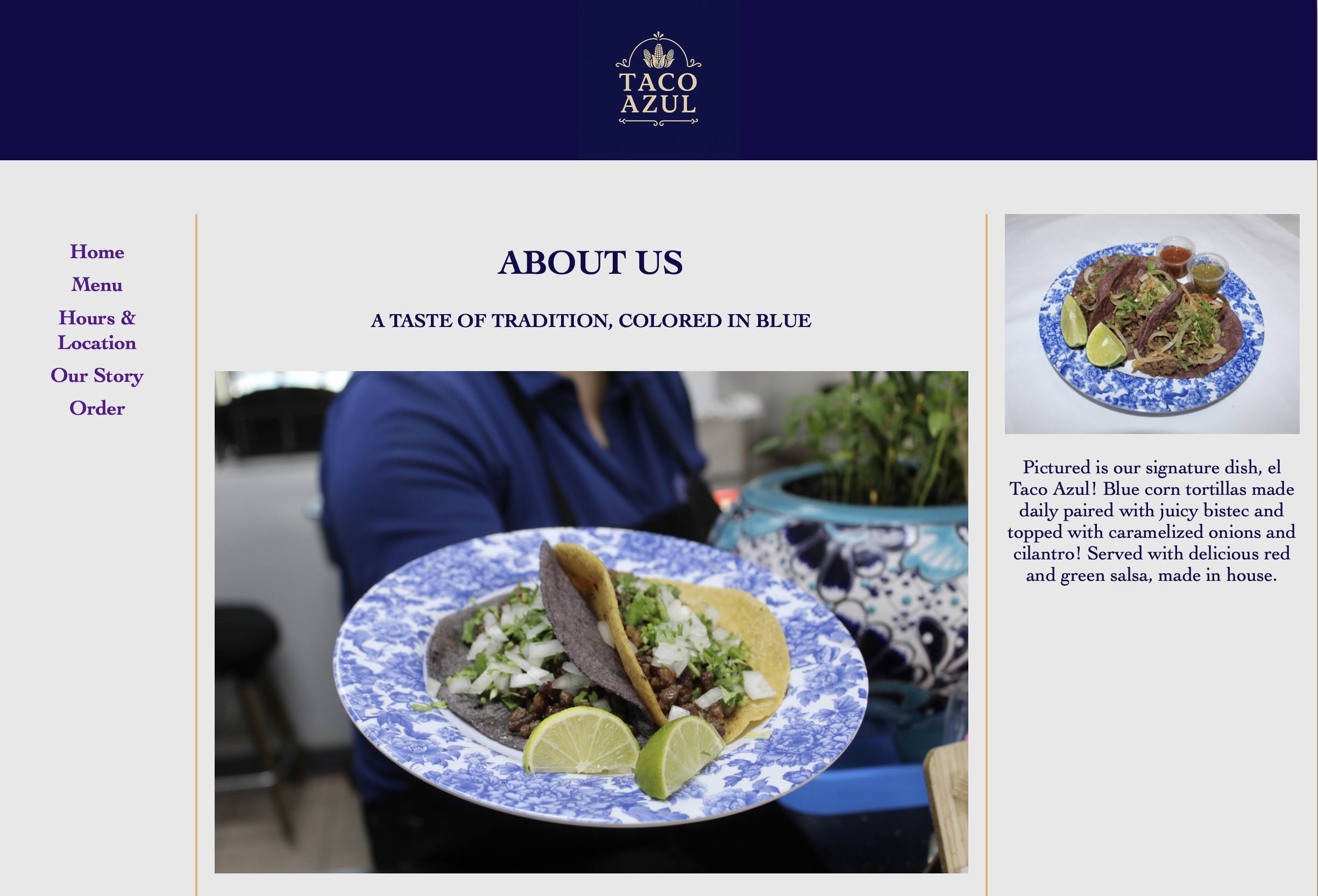 Taco Azul Website Home